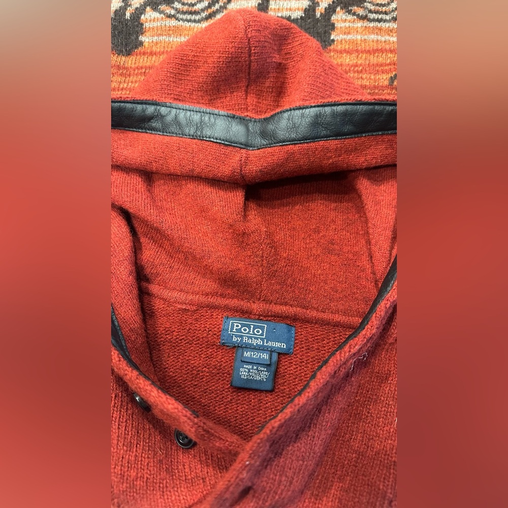 Kids Ralph Lauren Rust/Brown/Black Hooded Sweater with Moose Design - Picture 7 of 7